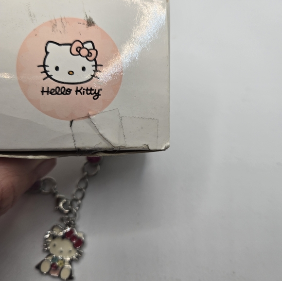 Hello Kitty Charm Bracelet Rhinestone Sanrio with Box Enamel Silvertone Gift - Picture 5 of 11